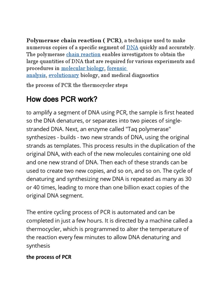 Overview of Polymerase Chain Reaction | PDF | Polymerase Chain Reaction ...