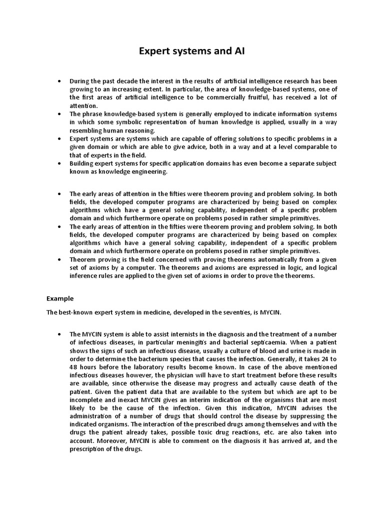 Expert Systems and AI: Example | PDF | Expert | Knowledge ...