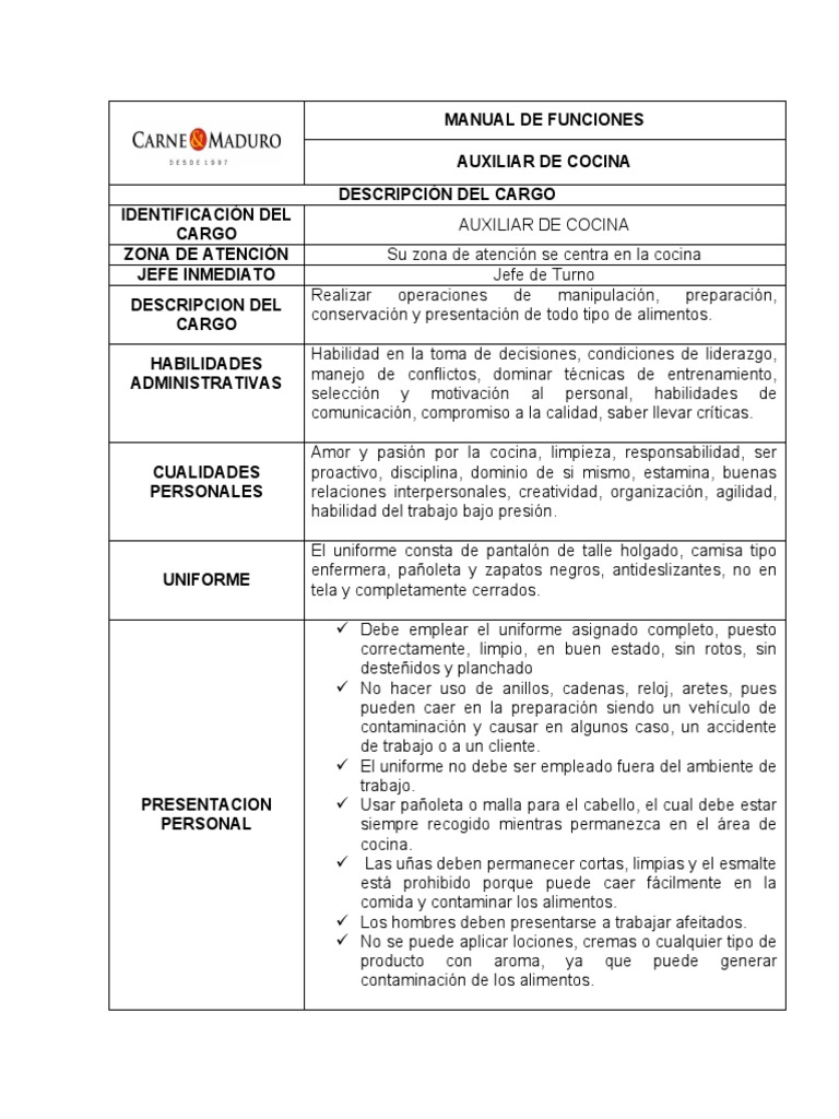 Funciones del Auxiliar de Cocina | PDF | Cocina | Alimentos