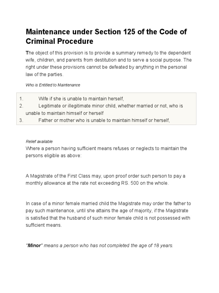 Maintenance Under CrPC Section 125 | PDF