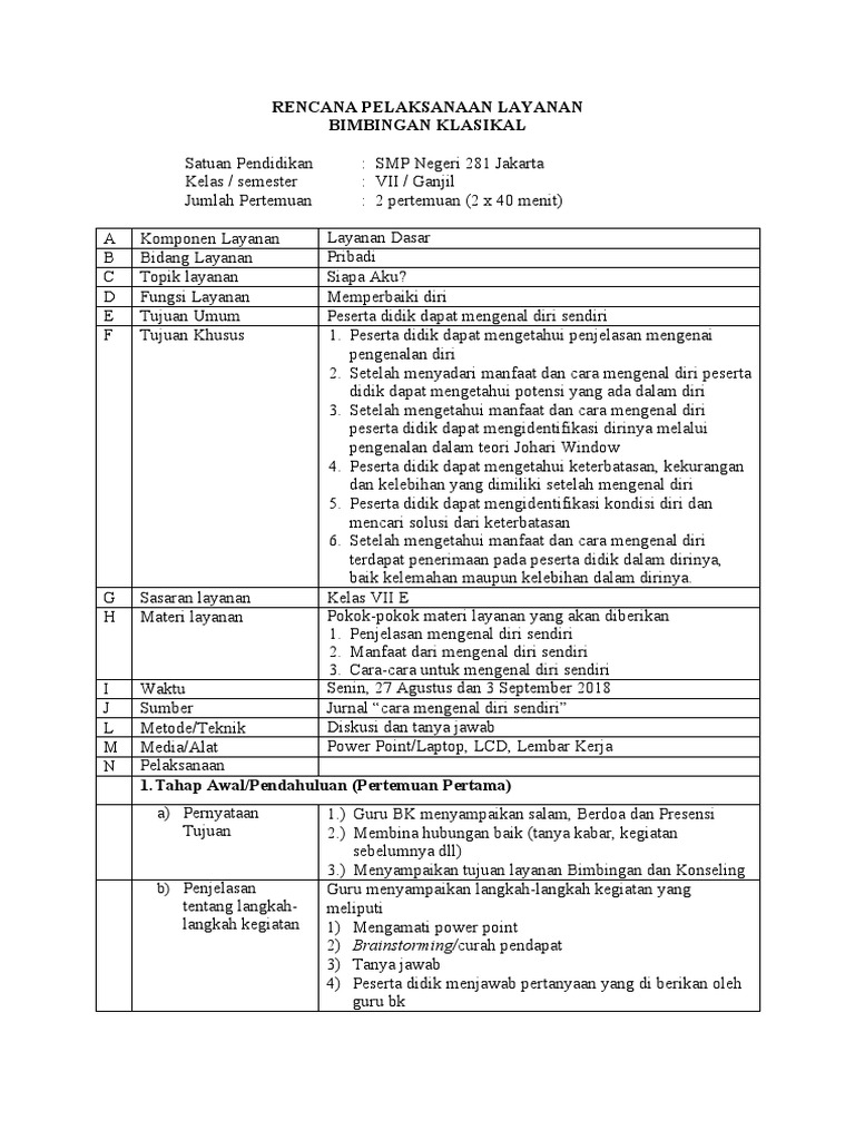 RPL Bimbingan Klasikal: Siapa Aku? | PDF