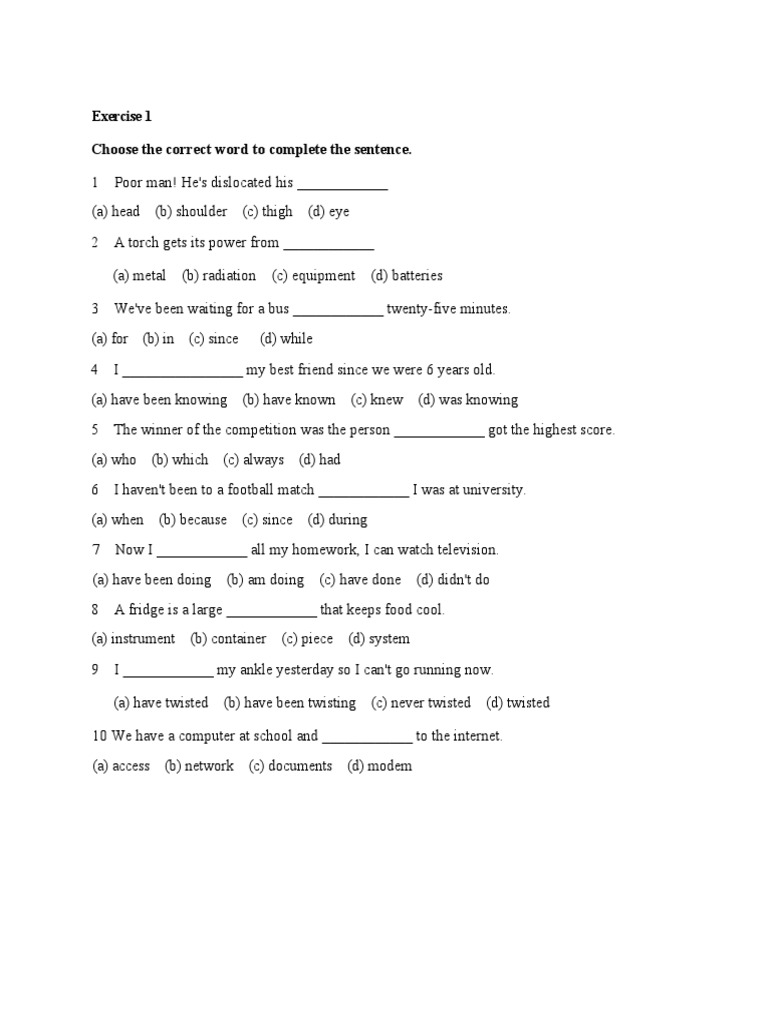 Sentence Completion Exercise 1 | PDF