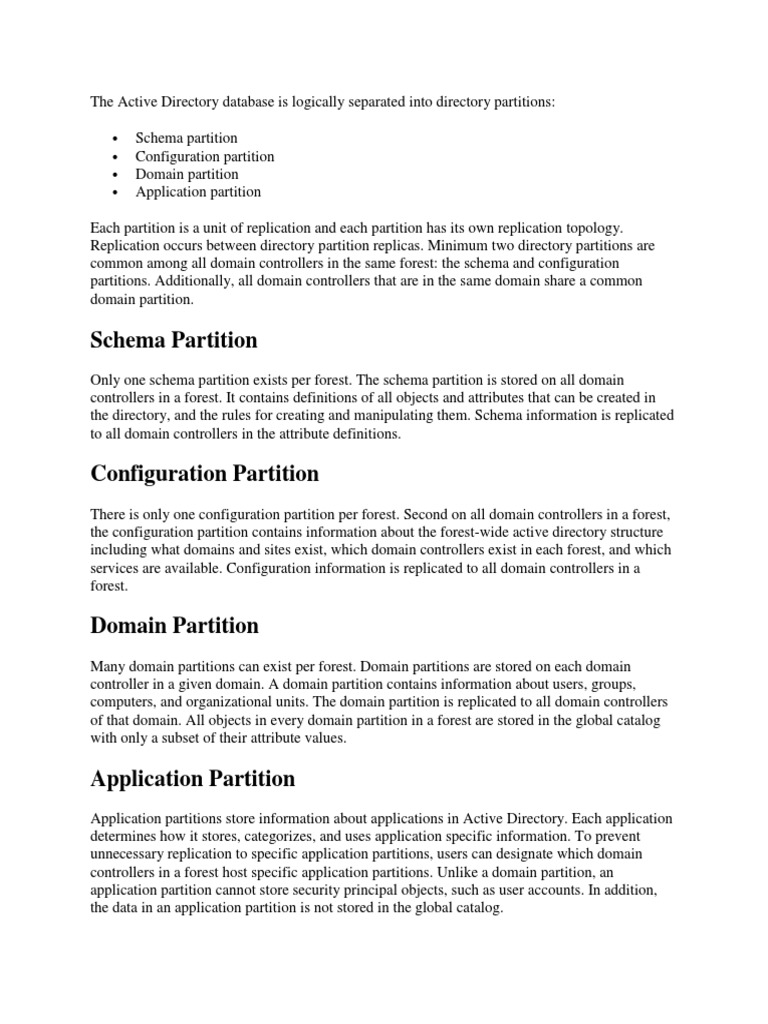 Active Directory Partition Types Explained | PDF | Active Directory ...