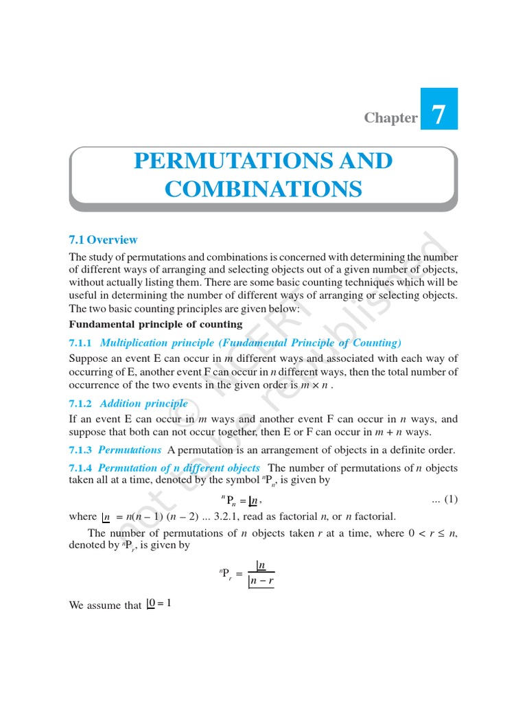Permutations and Combinations: 7.1 Overview | PDF | Permutation ...