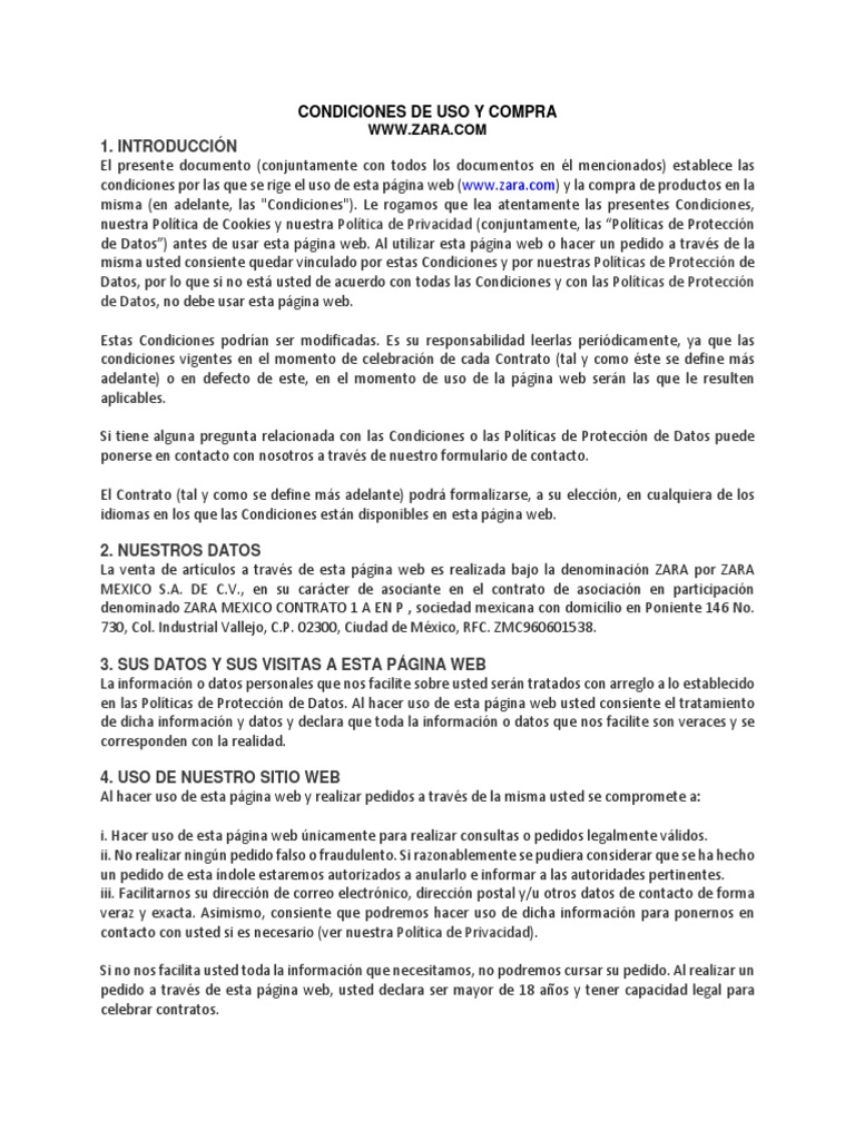 Condiciones de Uso y Compra en Zara | PDF | Red mundial | Internet y web