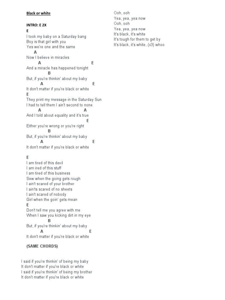 Black or White Intro E 2X E A A E B PDF Song Structure Musical
