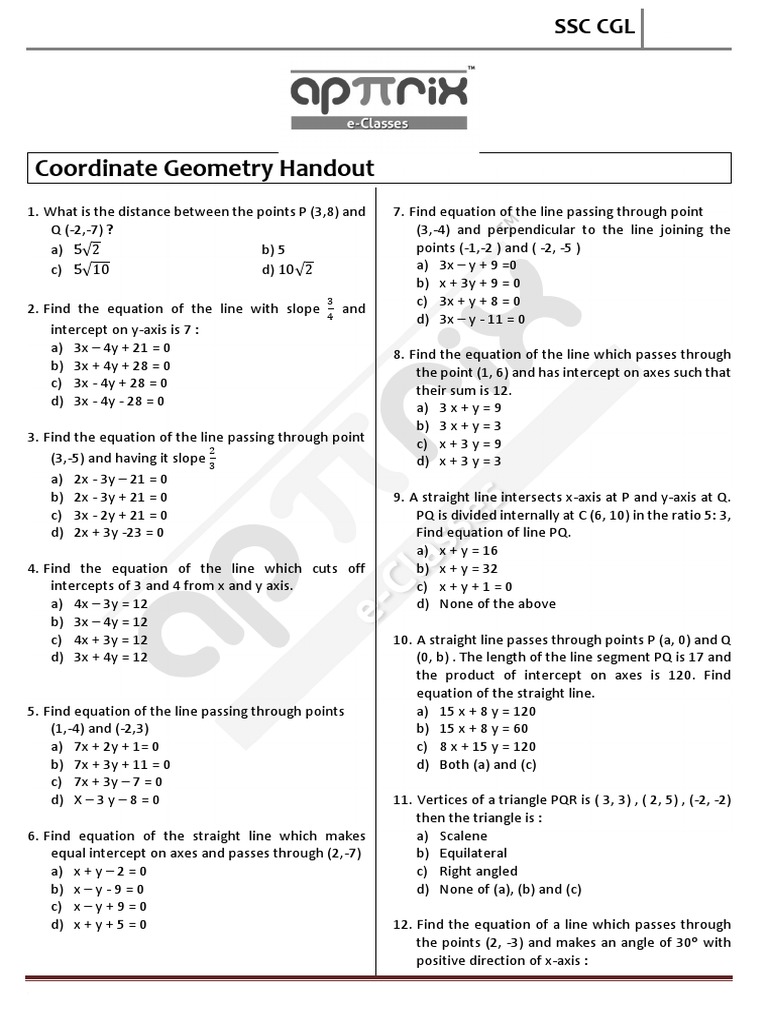 Coordinate Geometry Exercise Line Geometry Triangle