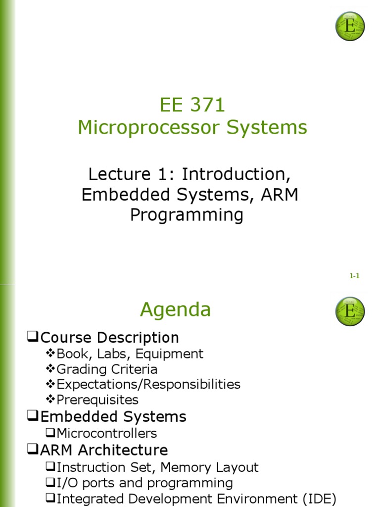 EE 371 Microprocessor Systems Lecture 1 Introduction, Embedded