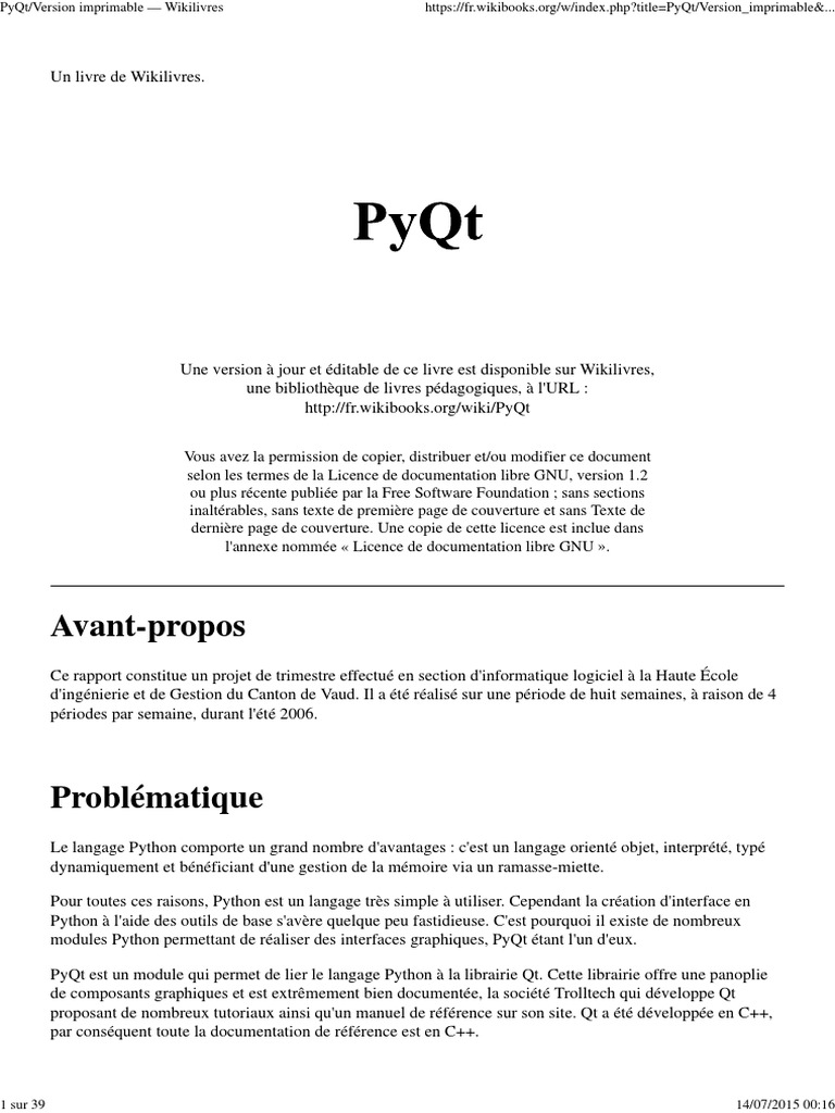 PyQt FR PDF | PDF | Python (Langage de programmation) | Ingénierie ...