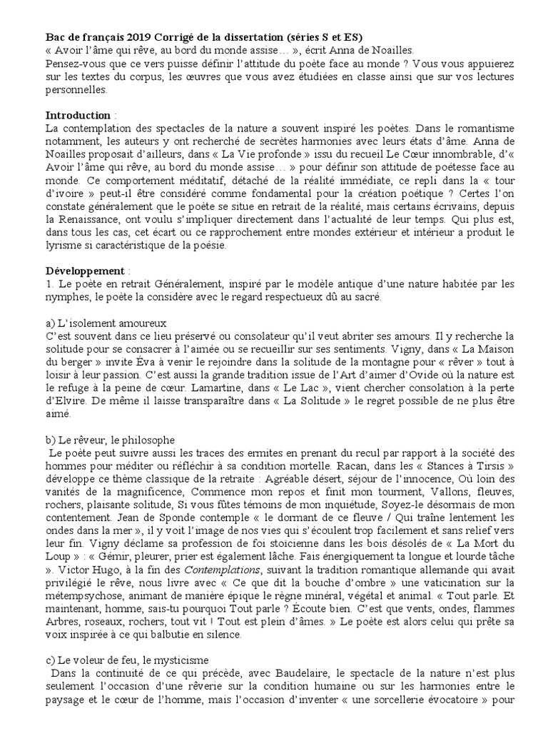Le Rouge Et Le Noir Dissertation Corrigé Bac de Français 2019 Corrigé de La Dissertation | PDF | Poésie épique |  Victor Hugo