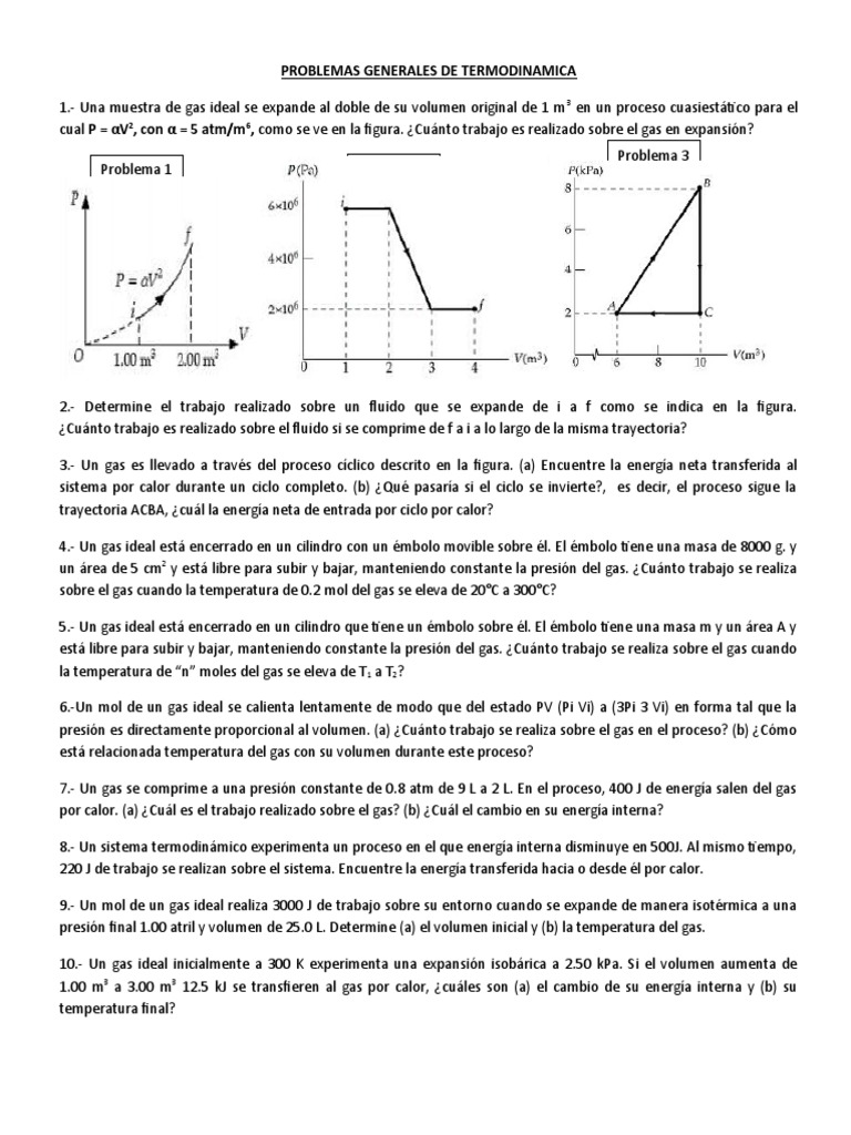 Problemas Generales de Termodinamica | PDF | Gases | Calor