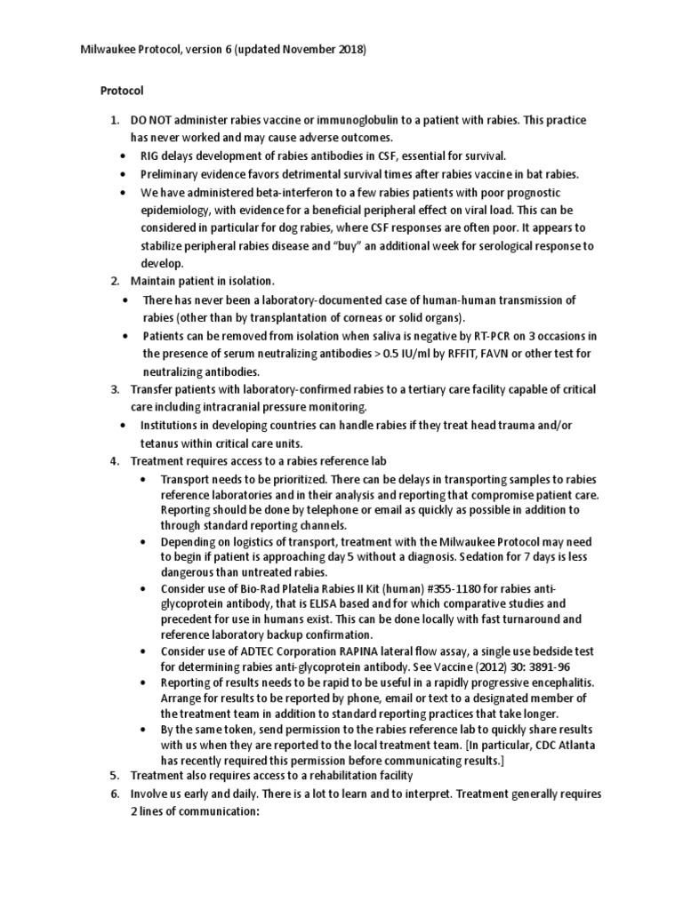 Milwaukee Protocol Rabies | Human Rabies Treatment—From Palliation to ...