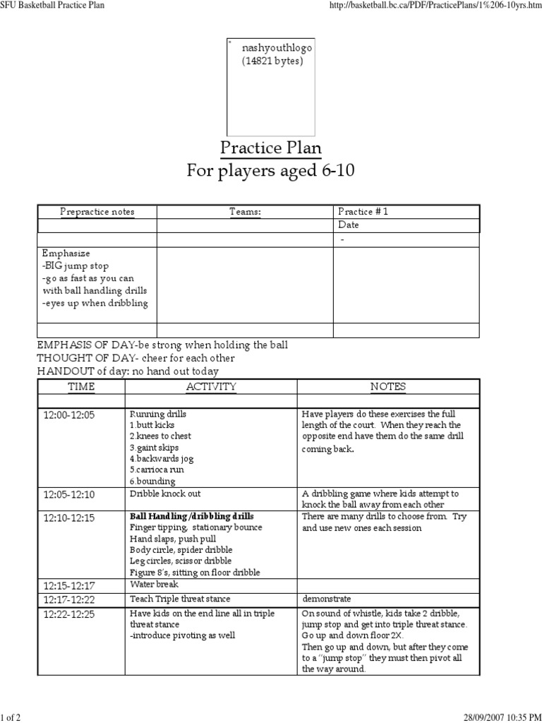 Youth Basketball Practice Plan For 610 Year Olds Canada PDF PDF