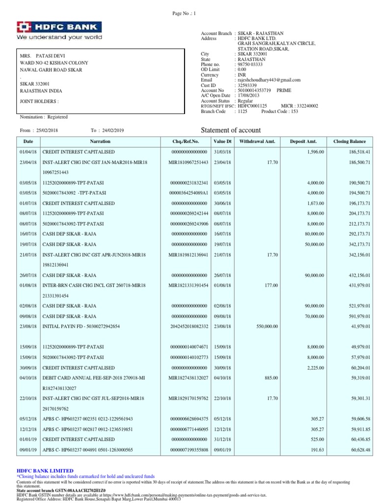 HDFC Bank Account Statement Summary | PDF | Financial Technology ...
