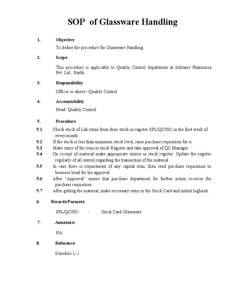 SOP of Glassware Handling 1. Objective