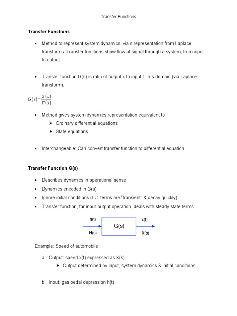 Transfer Functions: G(S) X (S) F (S) | PDF | Laplace Transform ...