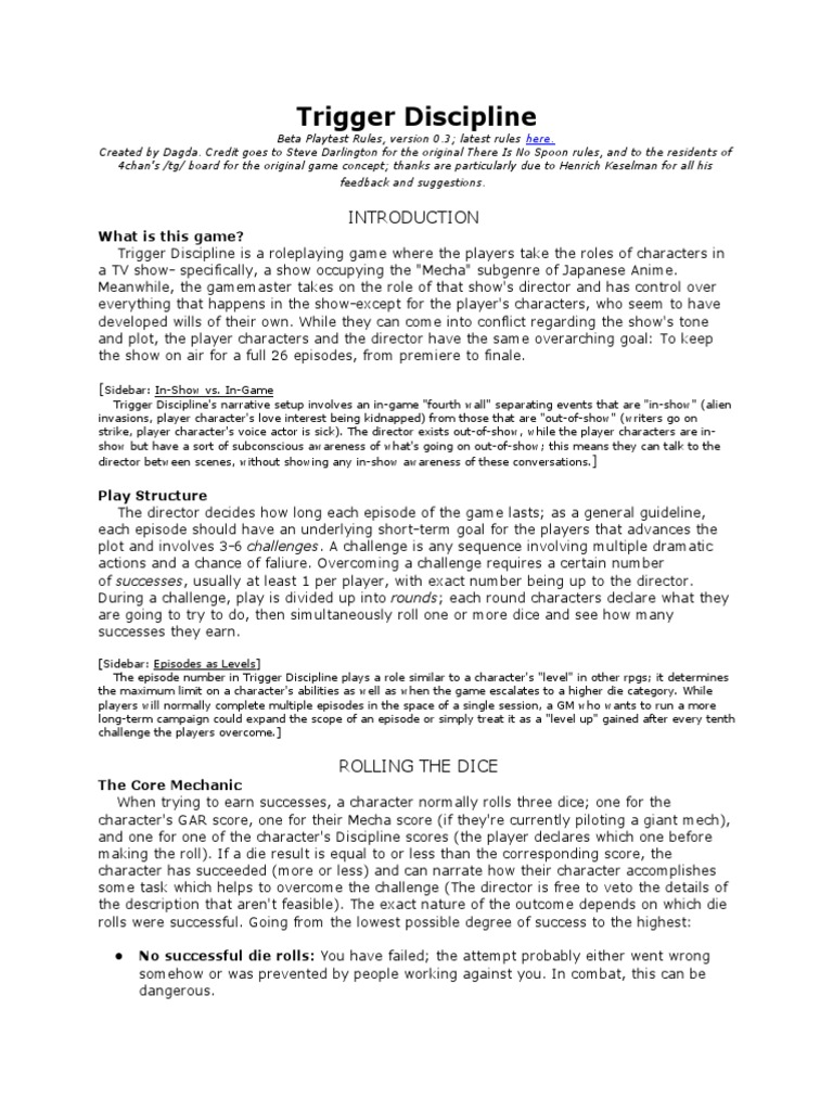 Trigger Discipline Beta Playtest Rules | PDF | Gaming | Role Playing Games