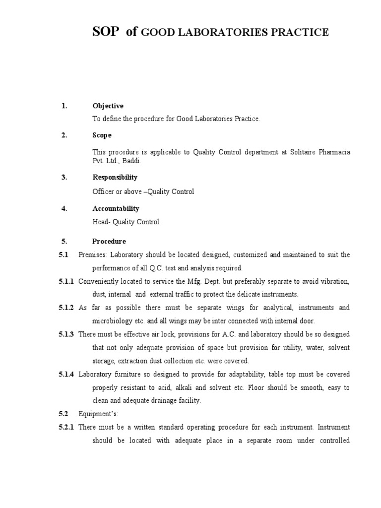SOP of GOOD LABORATORIES PRACTICE | PDF