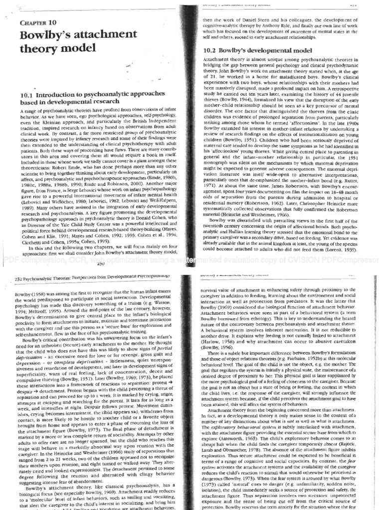 Fonagy P Target M 2003 Bowlbys Attachment Theory Model Ch. 10 in ...