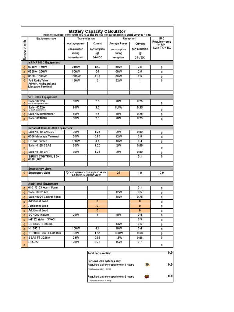 GMDSS Battery Capacity Calculation Guide | PDF | Power (Physics ...