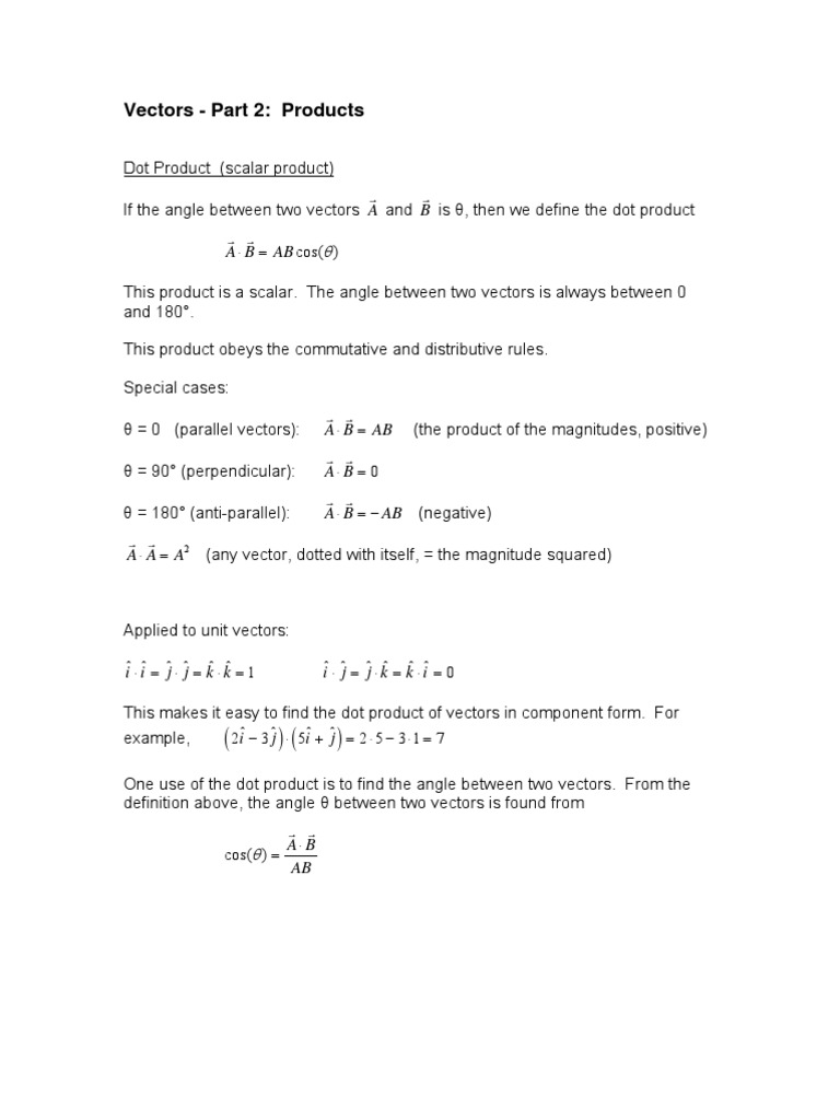 Vectors - Part 2: Products: AB AB | PDF | Euclidean Vector | Angle