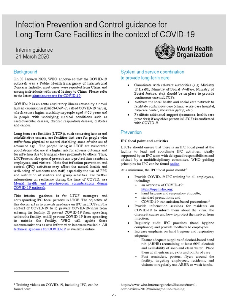 Infection Prevention and Control During Health Care When Novel ...