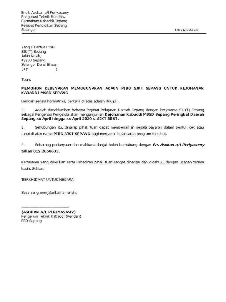 Surat Kebenaran Menggunakan Akaun Pibg Pdf