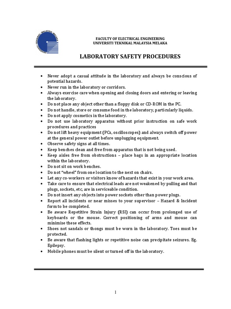 Laboratory Safety Procedures PDF PDF Laboratories Ac Power