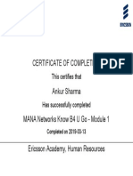 Certificate of Completion Ankur Sharma MANA Networks Know B4 U Go - Module 1 Ericsson Academy, Human Resources