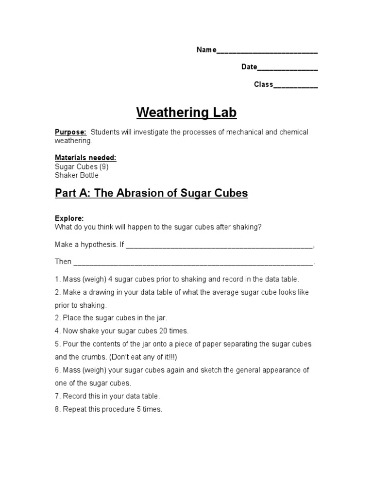 sugar cube physical weathering lab