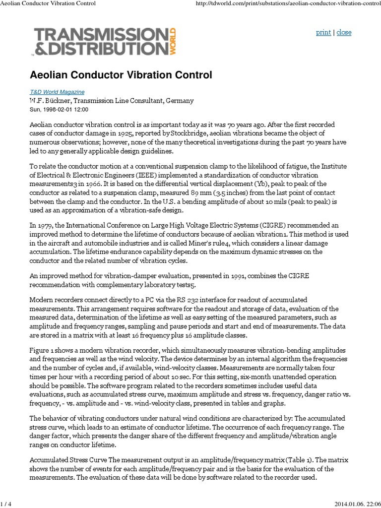 Aeolian Conductor Vibration Control | PDF | Frequency | Applied And ...
