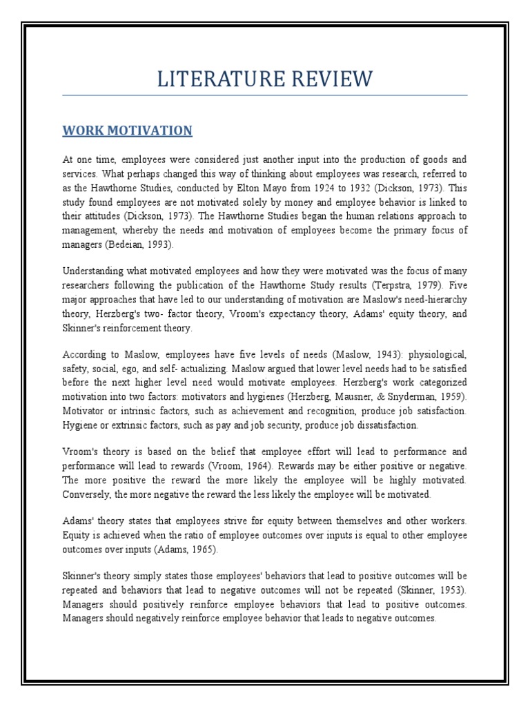 Literature Review: Work Motivation | PDF | Motivation | Motivational