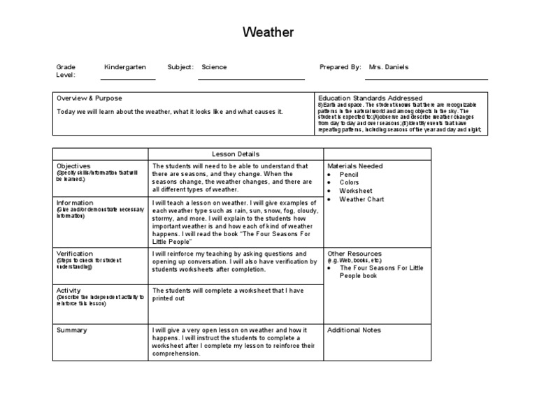 Lesson Plan Weather Educ 2301 PDF Weather Lesson Plan