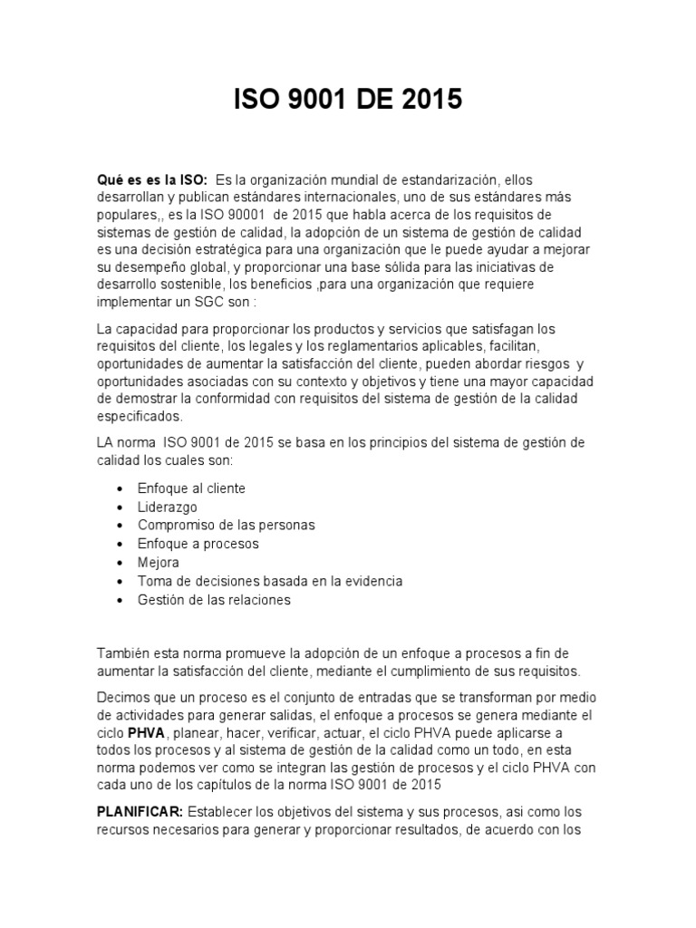 Guía sobre la norma ISO 9001:2015 | PDF | Sistema de manejo de calidad ...