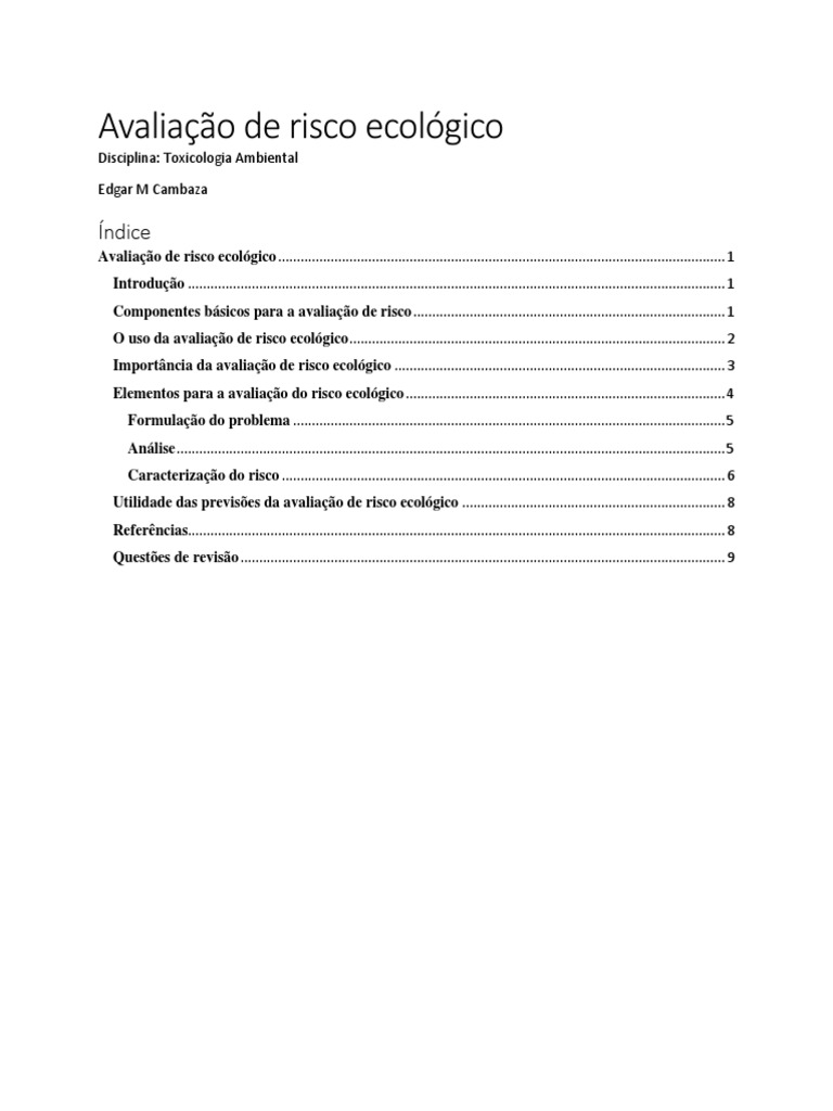 Avaliação de Risco Ecológico | PDF | Ecologia | Ambiente natural