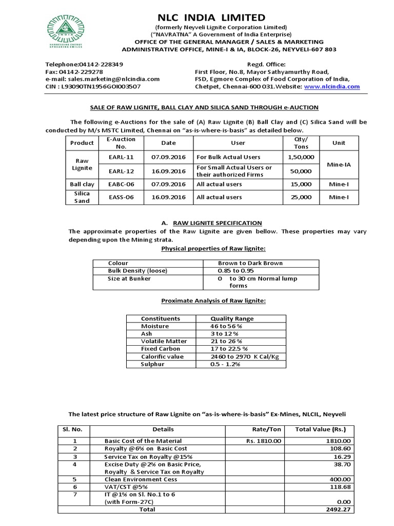 E-Auction for Raw Materials | PDF | Lignite | Silicon Dioxide
