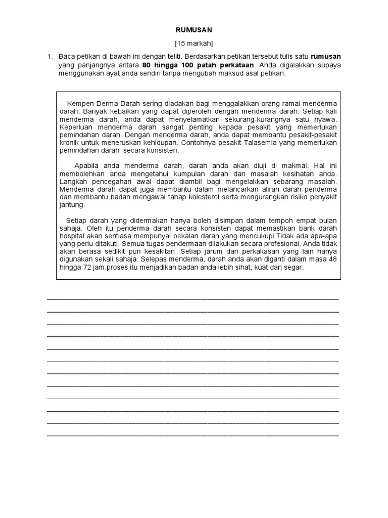 Soalan Rumusan F3 Kempen Derma Darah Pdf
