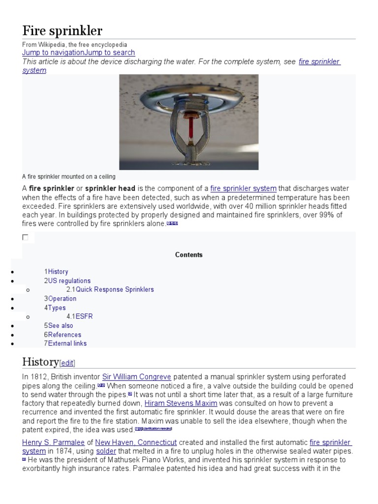 Fire Sprinkler History PDF Home Appliance Heat Transfer