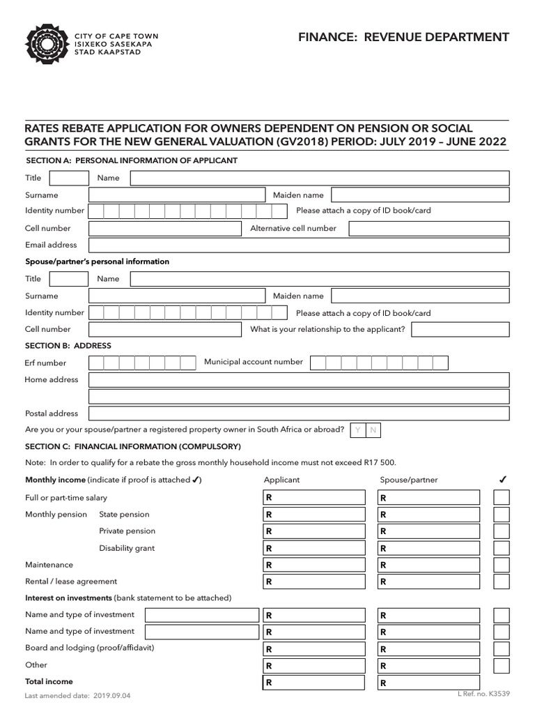 Senior citizens and disabled persons rate rebate application form