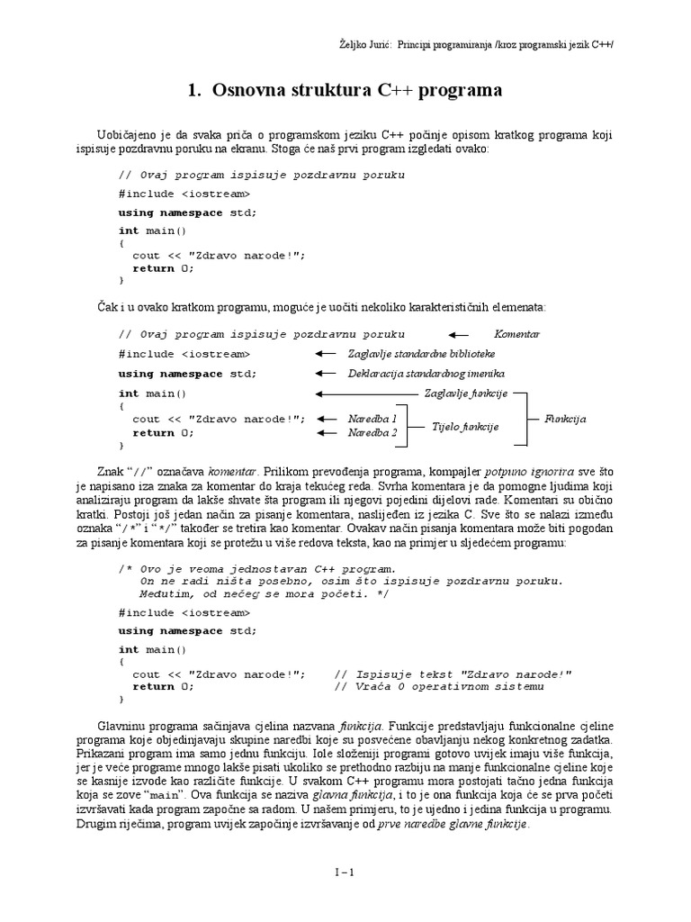 CPP - Osnovna Struktura C++ Programa | PDF