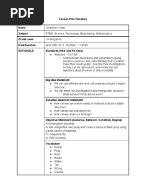 stem lesson plan-kindergarten
