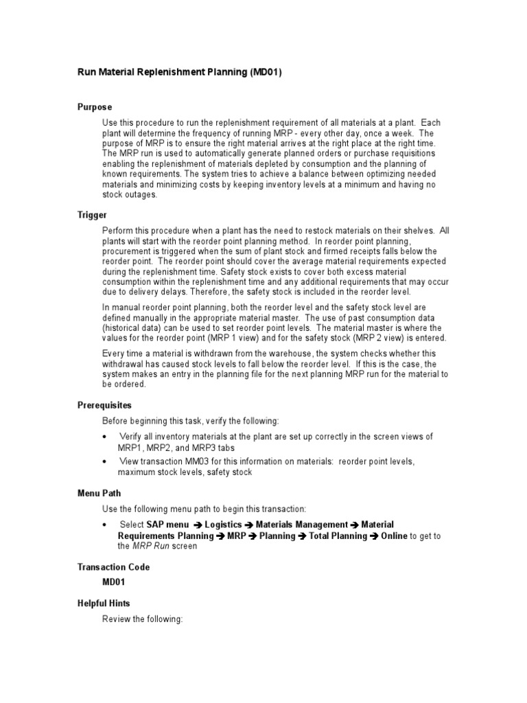 Material Replenishment Planning Guide | PDF | Computing | Information ...