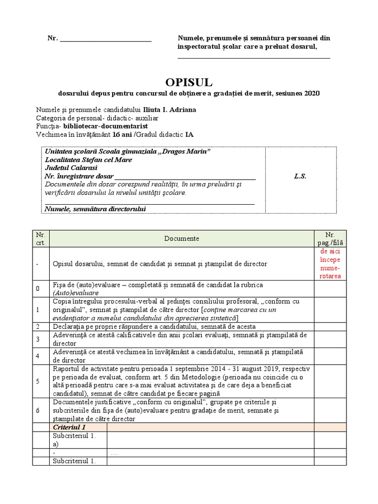 Opis Dosar Gradatie Merit 2018 | PDF