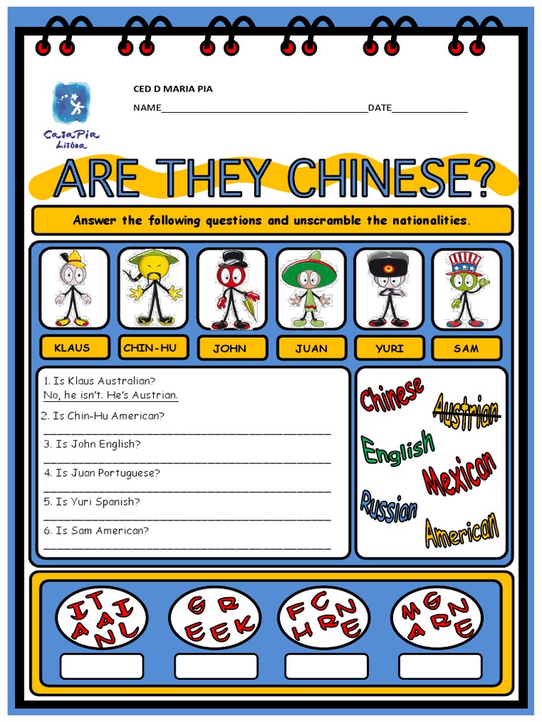 Answer The Following Questions and Unscramble The Nationalities | PDF