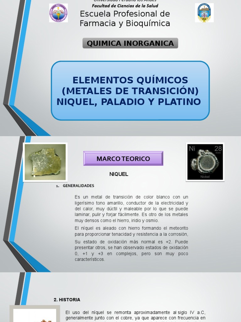 Elementos Quimicos Metales De Transicion Niquel Paladio Y Platino Pdf Platino Niquel