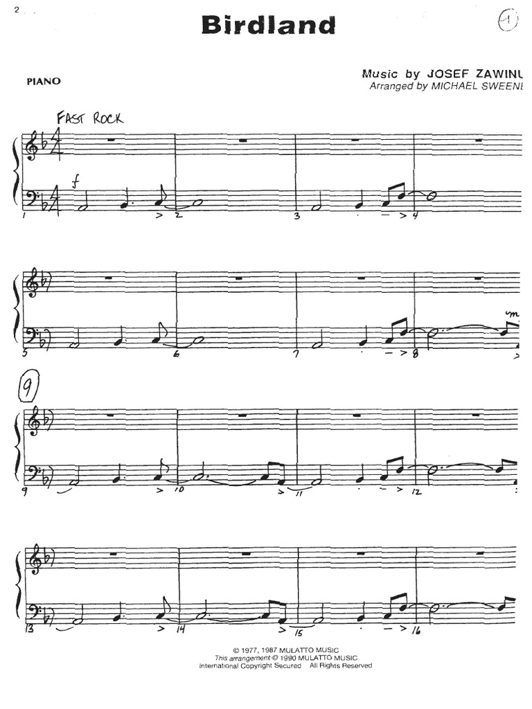 Piano Birdland Arr. Michael Sweeney PDF | PDF