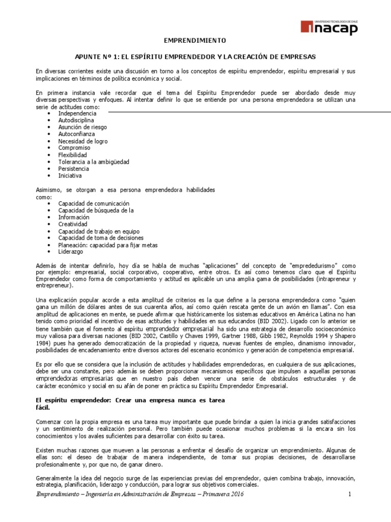 Apunte #1 Espíritu Emprendedor | PDF | Iniciativa empresarial | Creatividad