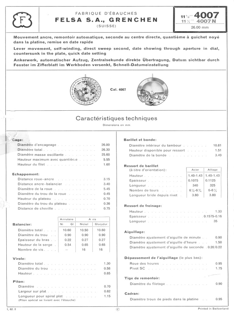 Pièce De Montre FELSA 4007 - Sautoir Part.2576 - Neuf Sans étiquette