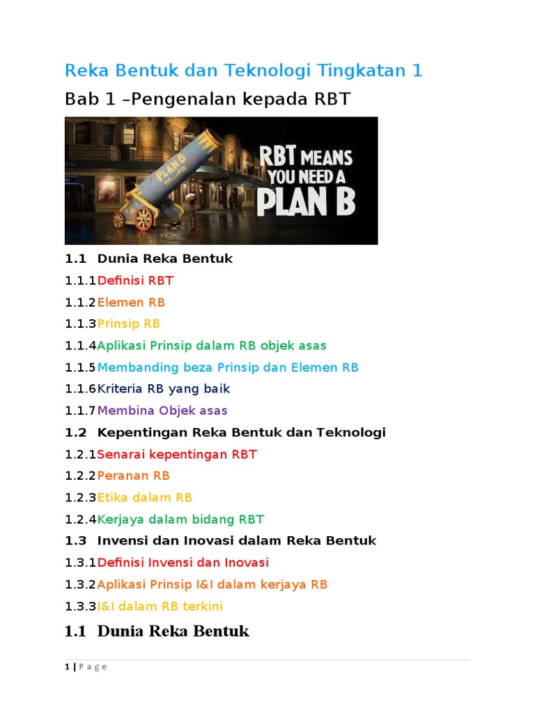 Bab 1 - Pengenalan Kepada RBT: Reka Bentuk Dan Teknologi Tingkatan 1 | PDF