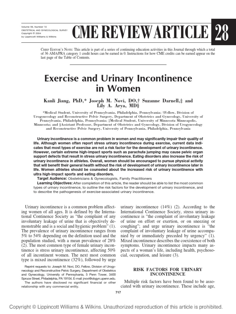 Exercise and Urinary Incontinence in Wome | PDF | Urinary Incontinence ...